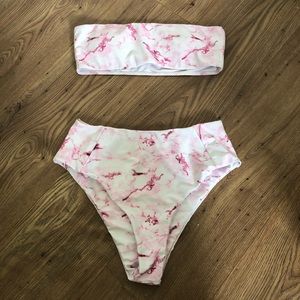 Zaful Pink & White Marble Tube Bikini Set 🍬
